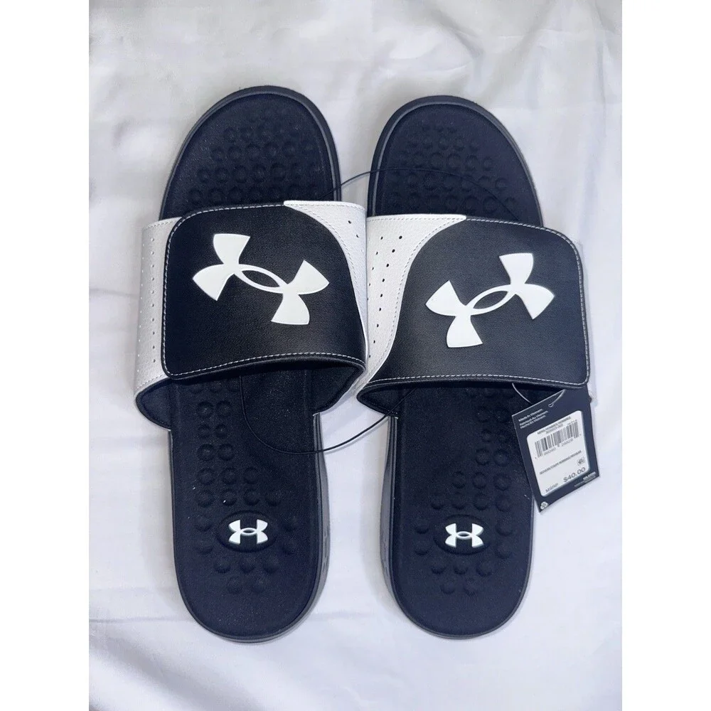 Under Armour Men's Ignite Pro Slide Sandal (003) Black/White  18 NWT